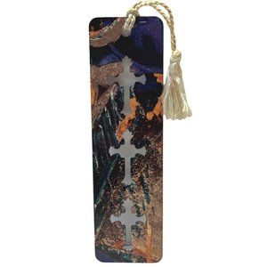 Die Cut Cross Metal Bookmark Abstract Earth Tone Style Christian Religious 6" T